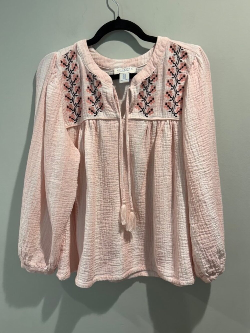 Calypso St. Barth Light Pink Embroidered 100% Cotton Boho Peasant Blouse Size 1X